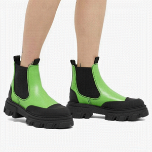 GANNI Flash Green Leather Chunky Ankle Rubber Lug Boots - 5